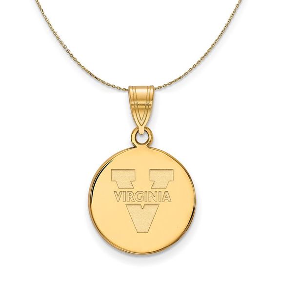 14k Yellow Gold U. of Virginia Medium 'V' Logo Disc Necklace - 22 In - Picture 1 of 7
